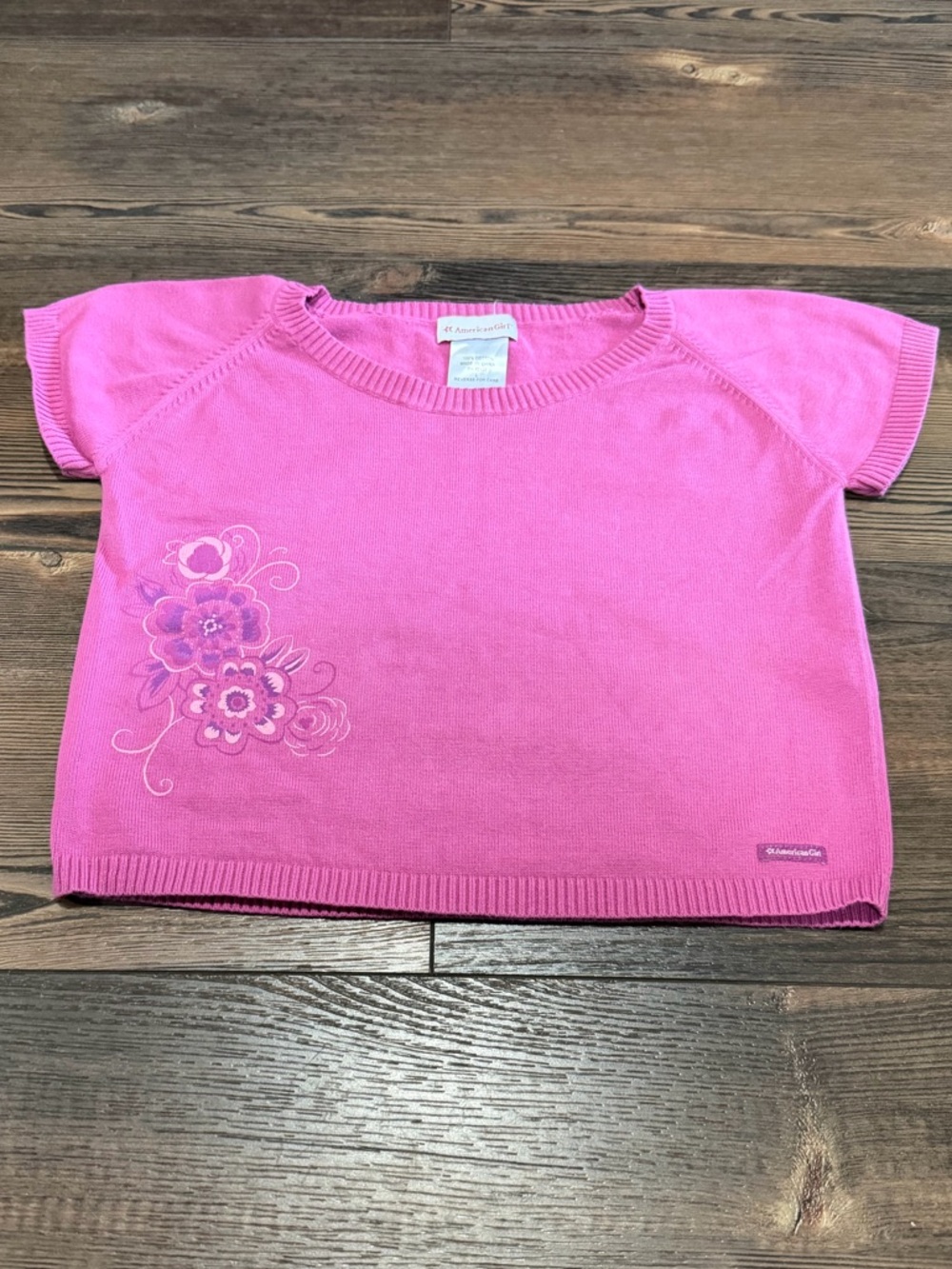 American Girl Pink Short-Sleeve Floral Knit Top
